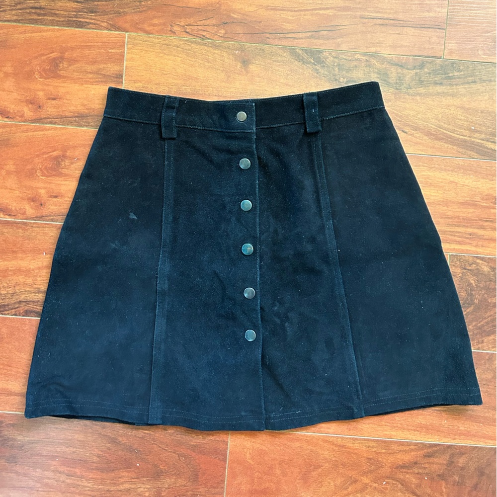 Vintage Retro Suede Snap Front Mini Skirt